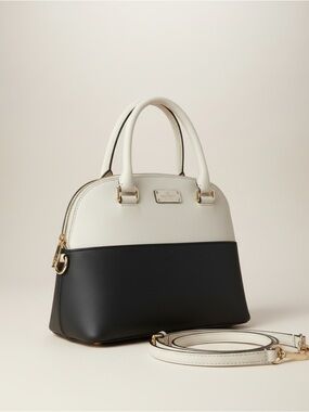 Kate Spade Dome Satchel White Navy Leather Crossbody Classic Chic